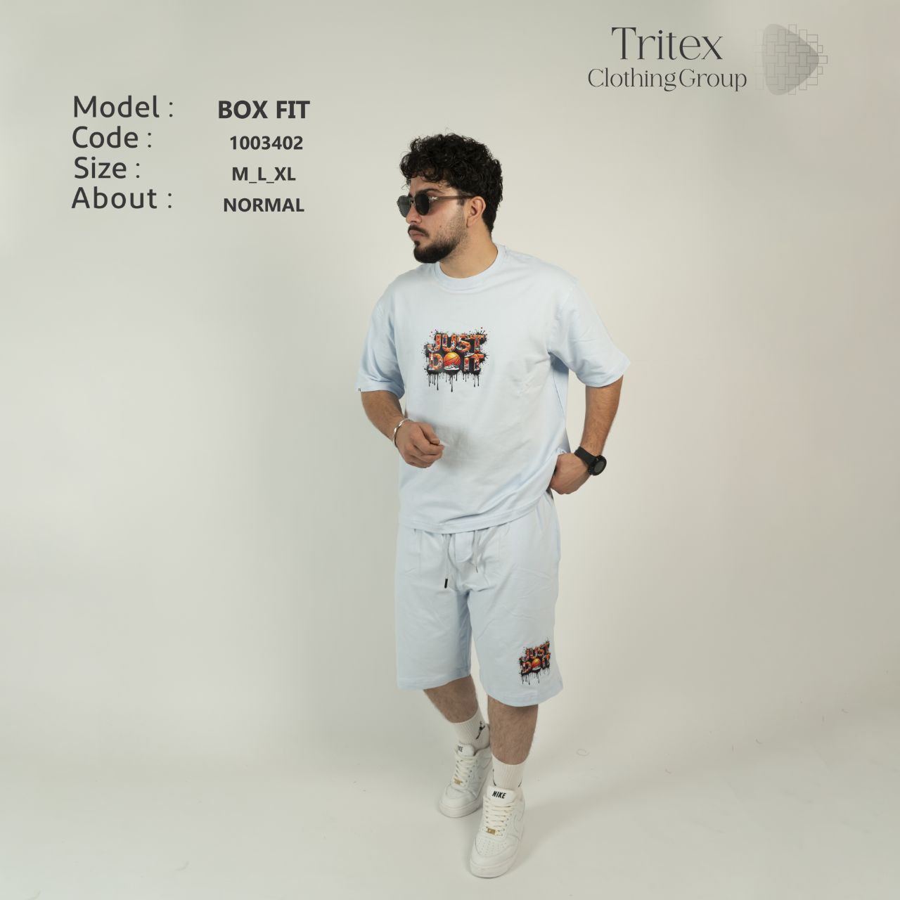 ست تیشرت شلوارک مردانه دورس دونخ مدل باکس فیت - طرح نایکی