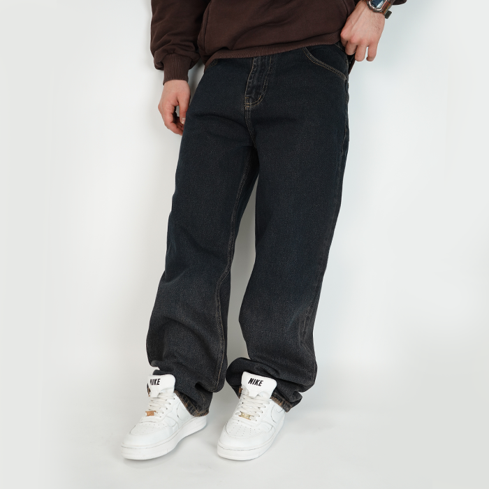 شلوار جین مردانه بگ استایل بدون زاپ - کد 1019302