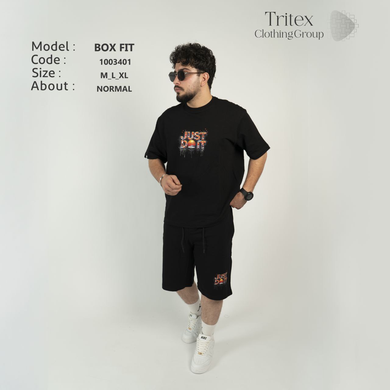 ست تیشرت شلوارک مردانه دورس دونخ مدل باکس فیت - طرح نایکی