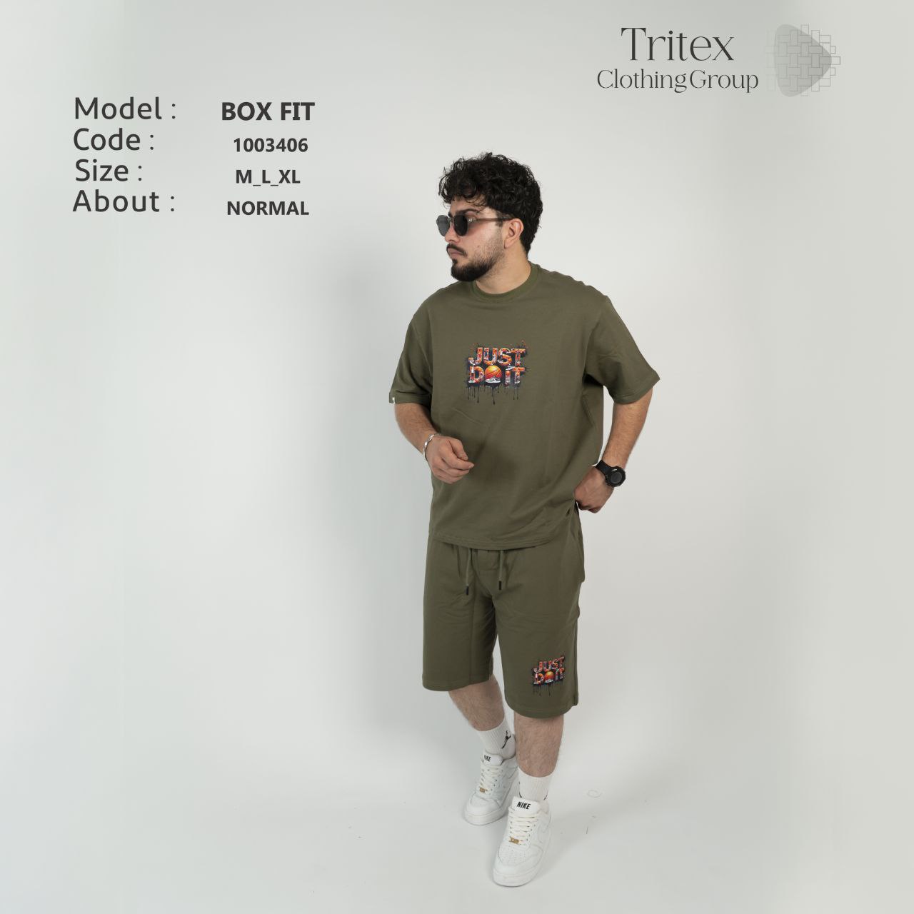 ست تیشرت شلوارک مردانه دورس دونخ مدل باکس فیت - طرح نایکی