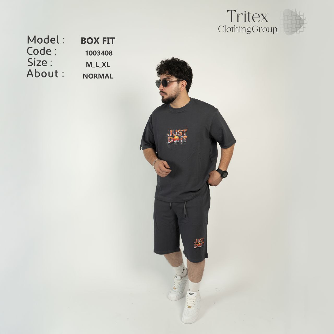 ست تیشرت شلوارک مردانه دورس دونخ مدل باکس فیت - طرح نایکی